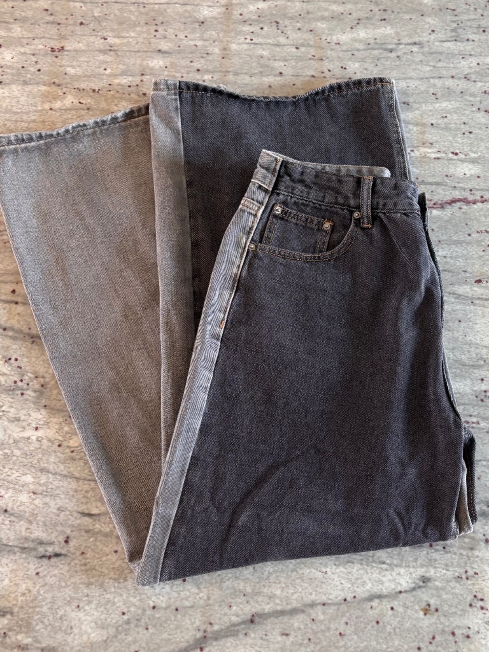 Two Toned Womens Denim Jeans - Faded Black High Waisted Wide Leg - Size L